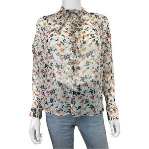 Joie Sheer 100% Silk Floral Print Top Size XS A0030